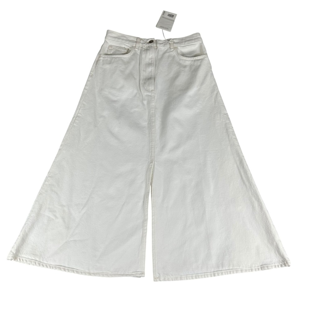COS Denim Maxi Skirt Women 8 White NWT High Slit Minimalist Quiet Luxury Staple